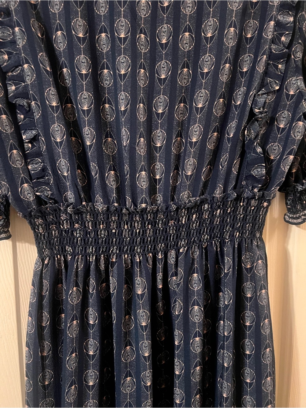 Like New Max Studio Cottagore Navy Blue Patterned Maxi Dress Size Small - Picture 16 of 16